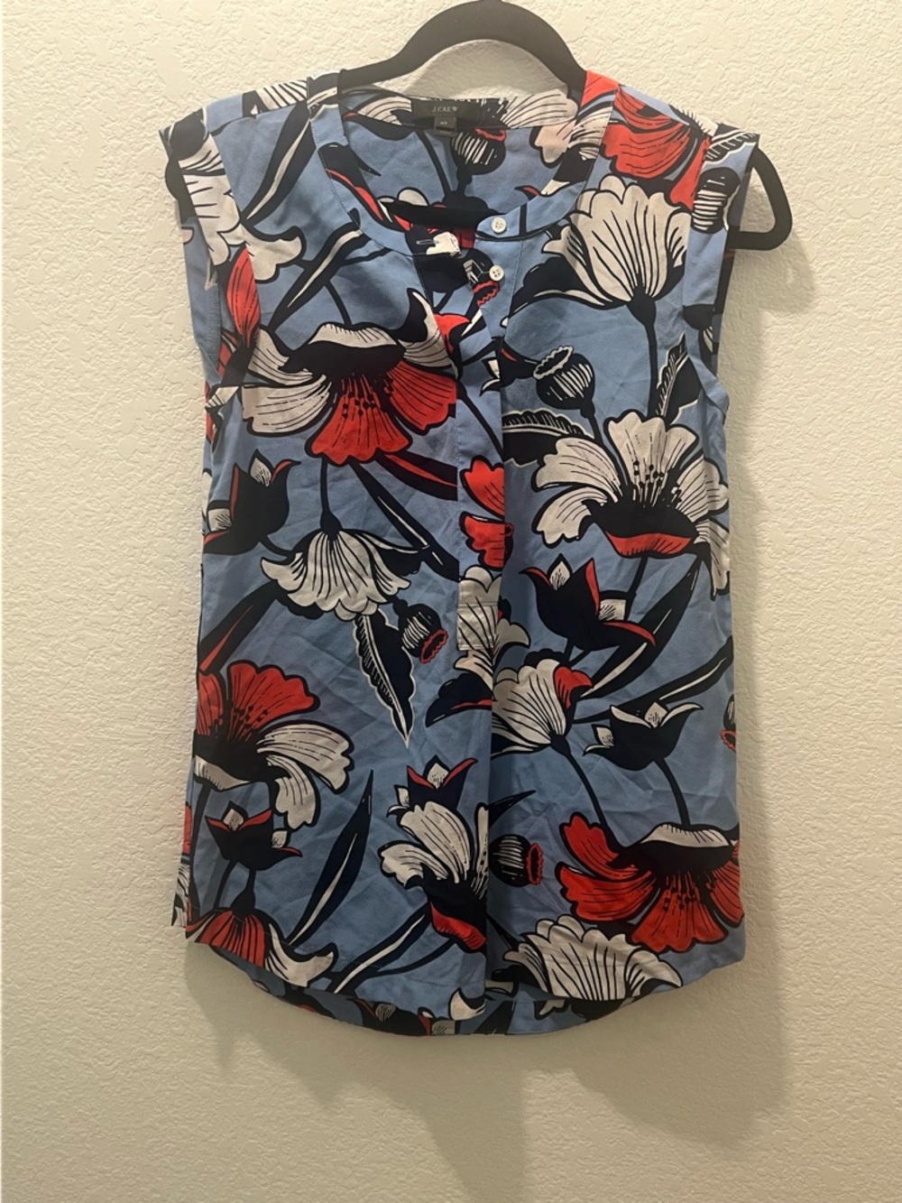 J.Crew 100% Silk Floral Shell Top Blue Red Sleeveless Blouse 4T
